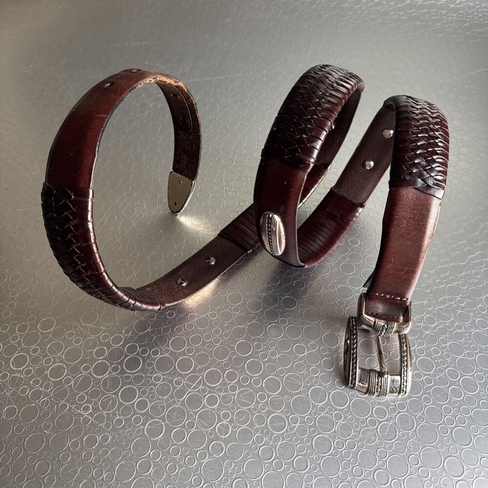 Brighton Mens Mahogany Brown Braided Leather Western Concho Belt 98057 - Size 42